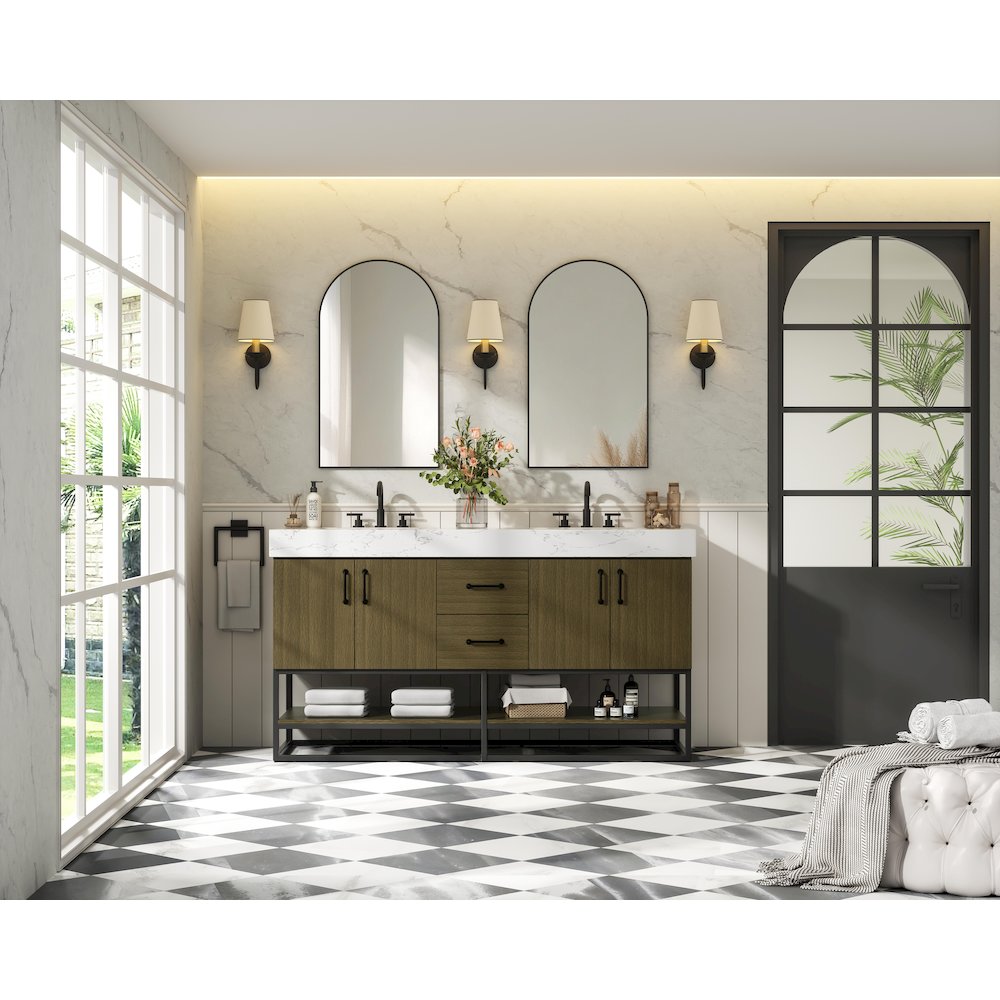 60 inch Double Bathroom Vanity in Chestnut Brown. Picture 4