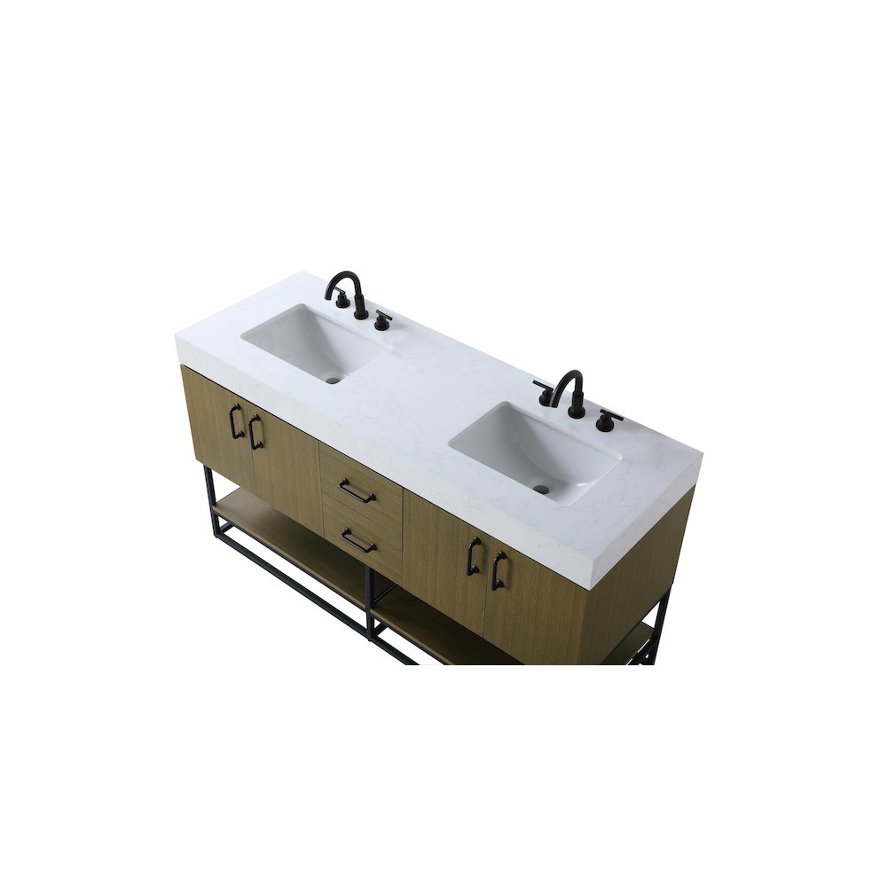 60 inch Double Bathroom Vanity in Chestnut Brown. Picture 8