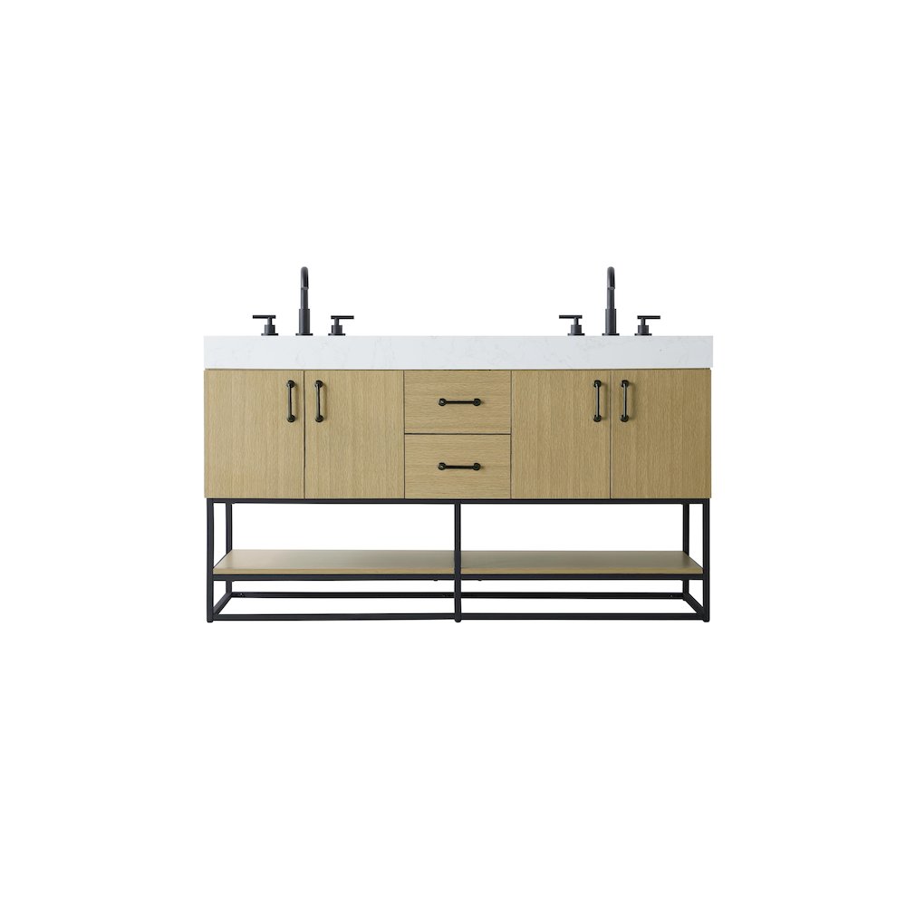 60 inch Double Bathroom Vanity in Honey Brown. Picture 1