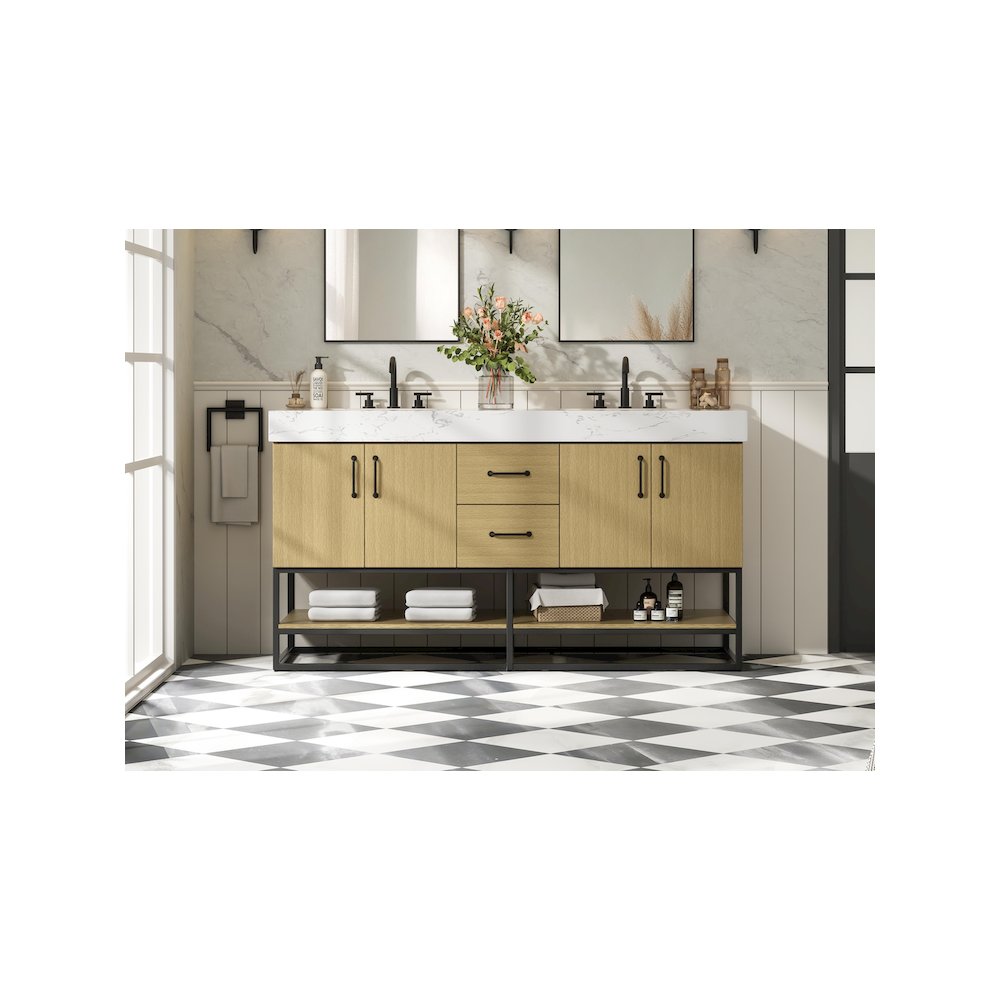 60 inch Double Bathroom Vanity in Honey Brown. Picture 2