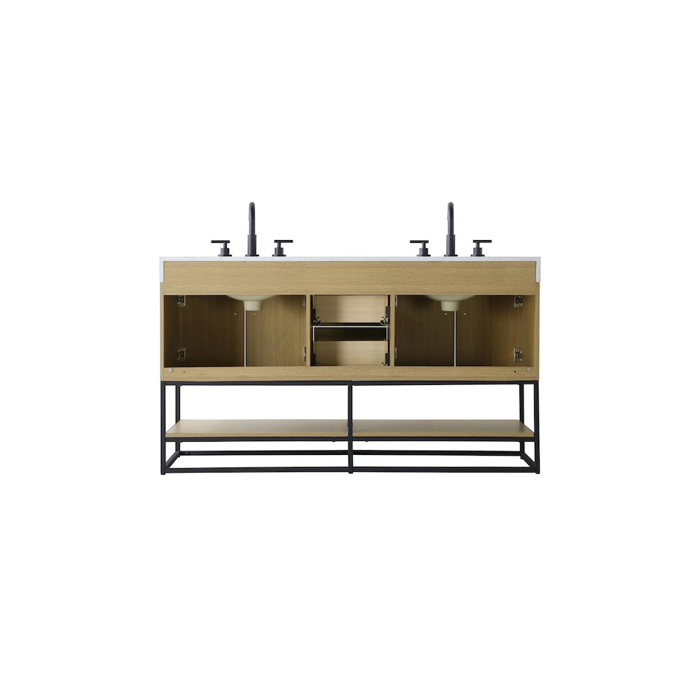 60 inch Double Bathroom Vanity in Honey Brown. Picture 12