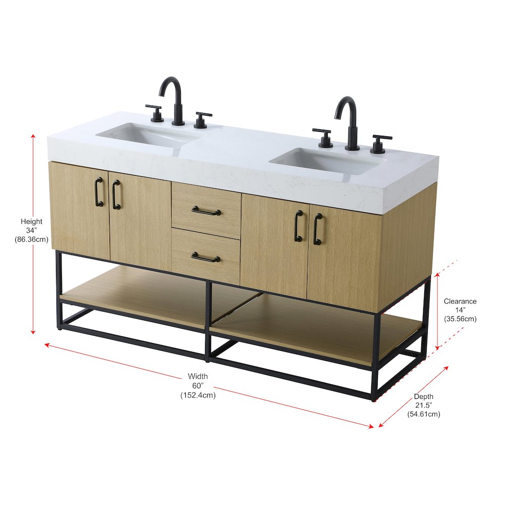 60 inch Double Bathroom Vanity in Honey Brown. Picture 13