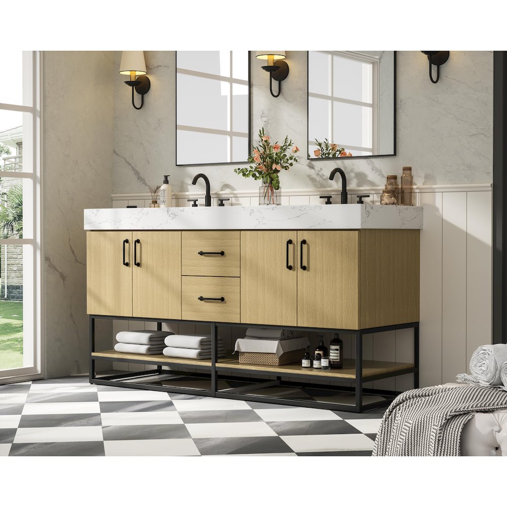 60 inch Double Bathroom Vanity in Honey Brown. Picture 3