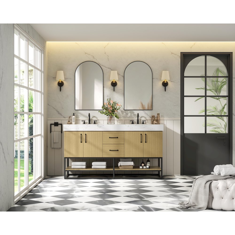 60 inch Double Bathroom Vanity in Honey Brown. Picture 4