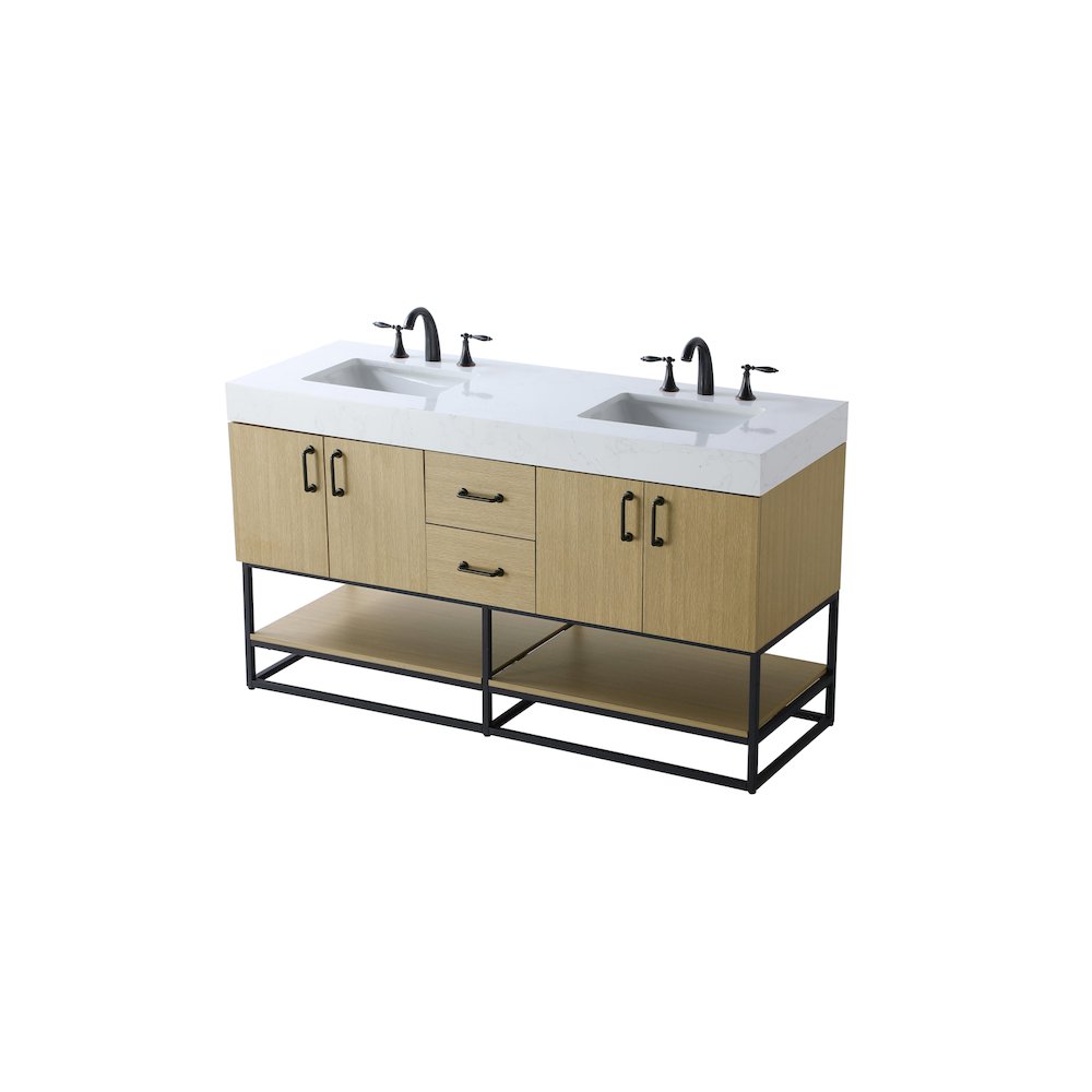 60 inch Double Bathroom Vanity in Honey Brown. Picture 6
