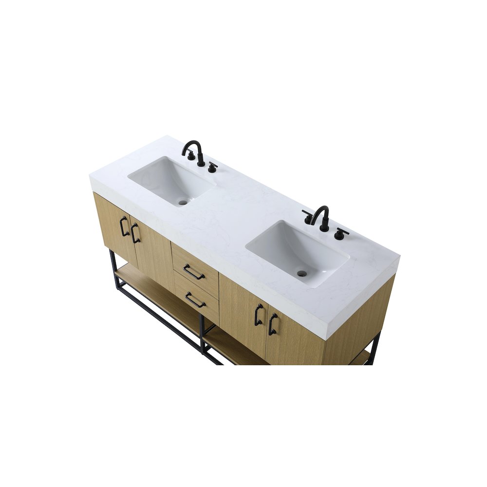60 inch Double Bathroom Vanity in Honey Brown. Picture 8
