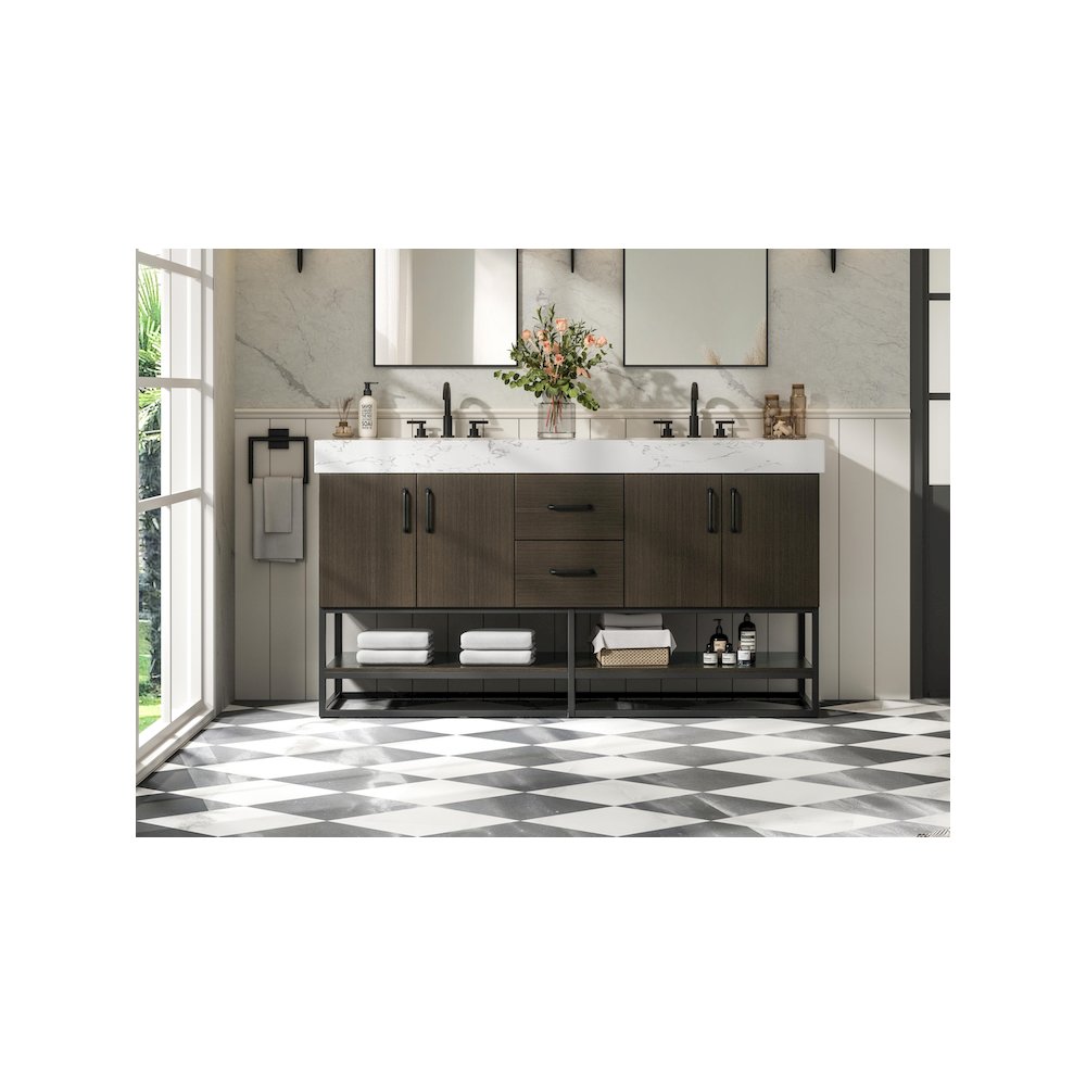 60 inch Double Bathroom Vanity in Mocha Brown. Picture 2