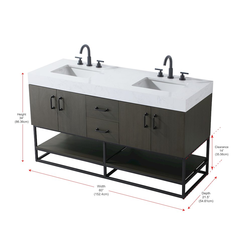 60 inch Double Bathroom Vanity in Mocha Brown. Picture 13