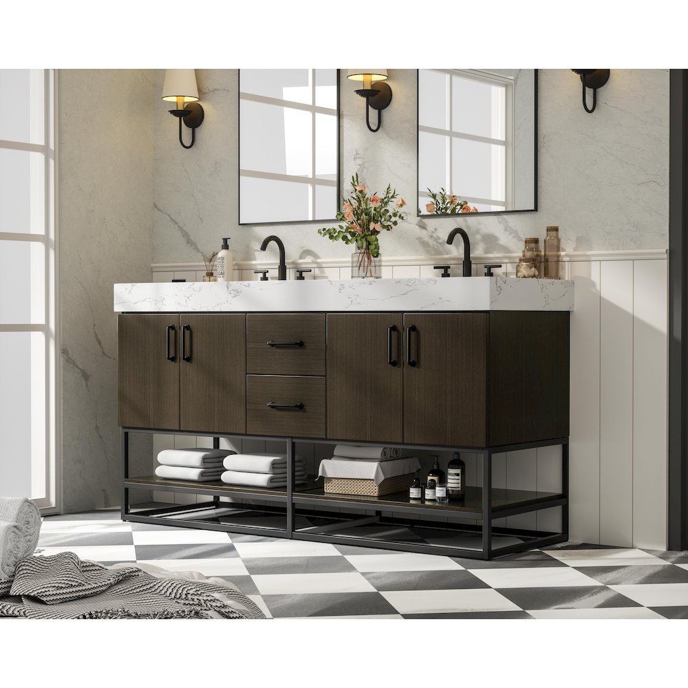 60 inch Double Bathroom Vanity in Mocha Brown. Picture 3