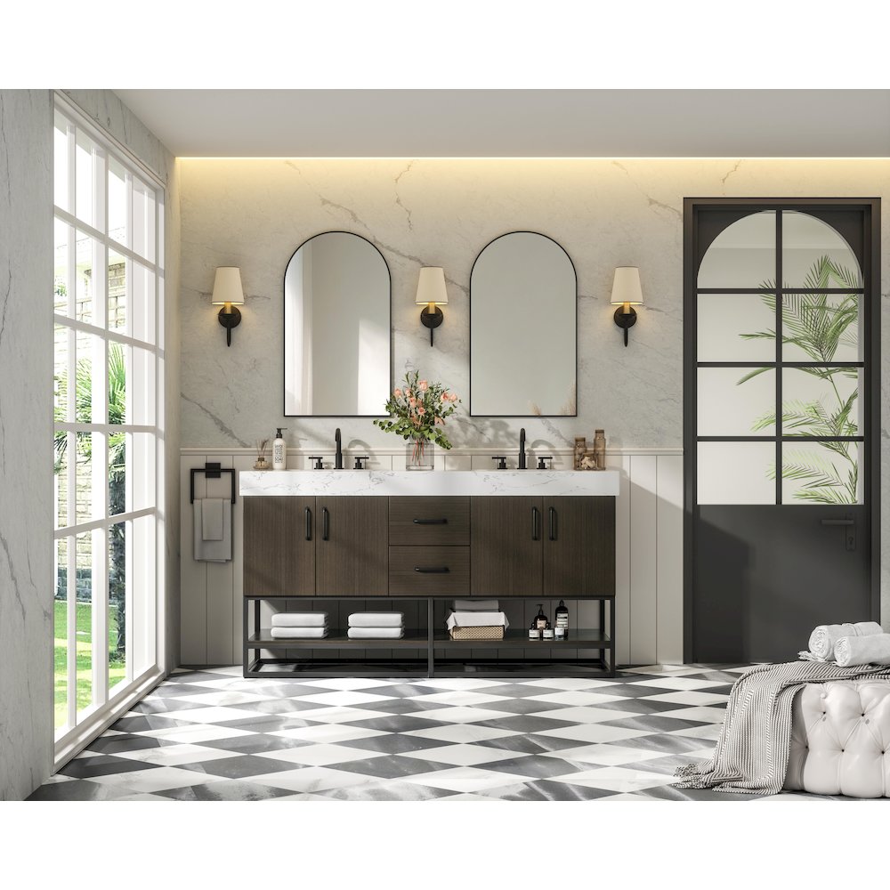 60 inch Double Bathroom Vanity in Mocha Brown. Picture 4