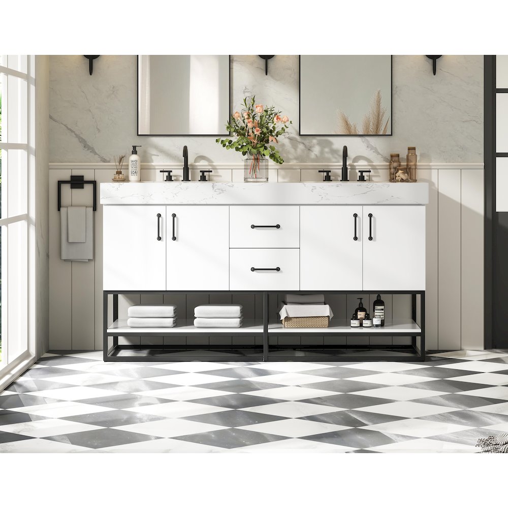 60 inch Double Bathroom Vanity in White. Picture 2