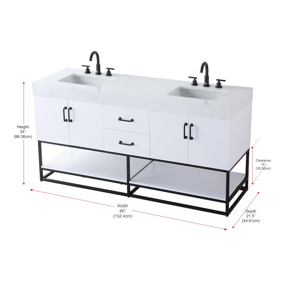 60 inch Double Bathroom Vanity in White. Picture 13