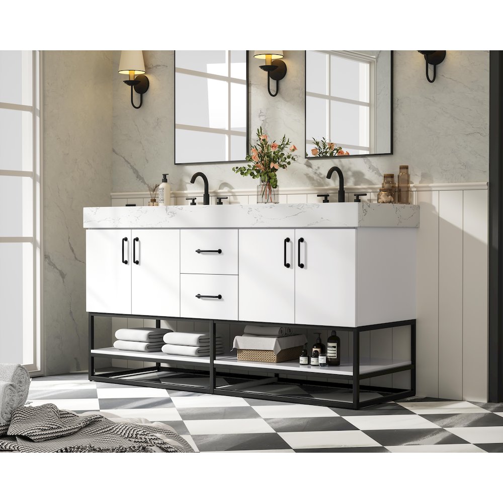 60 inch Double Bathroom Vanity in White. Picture 3