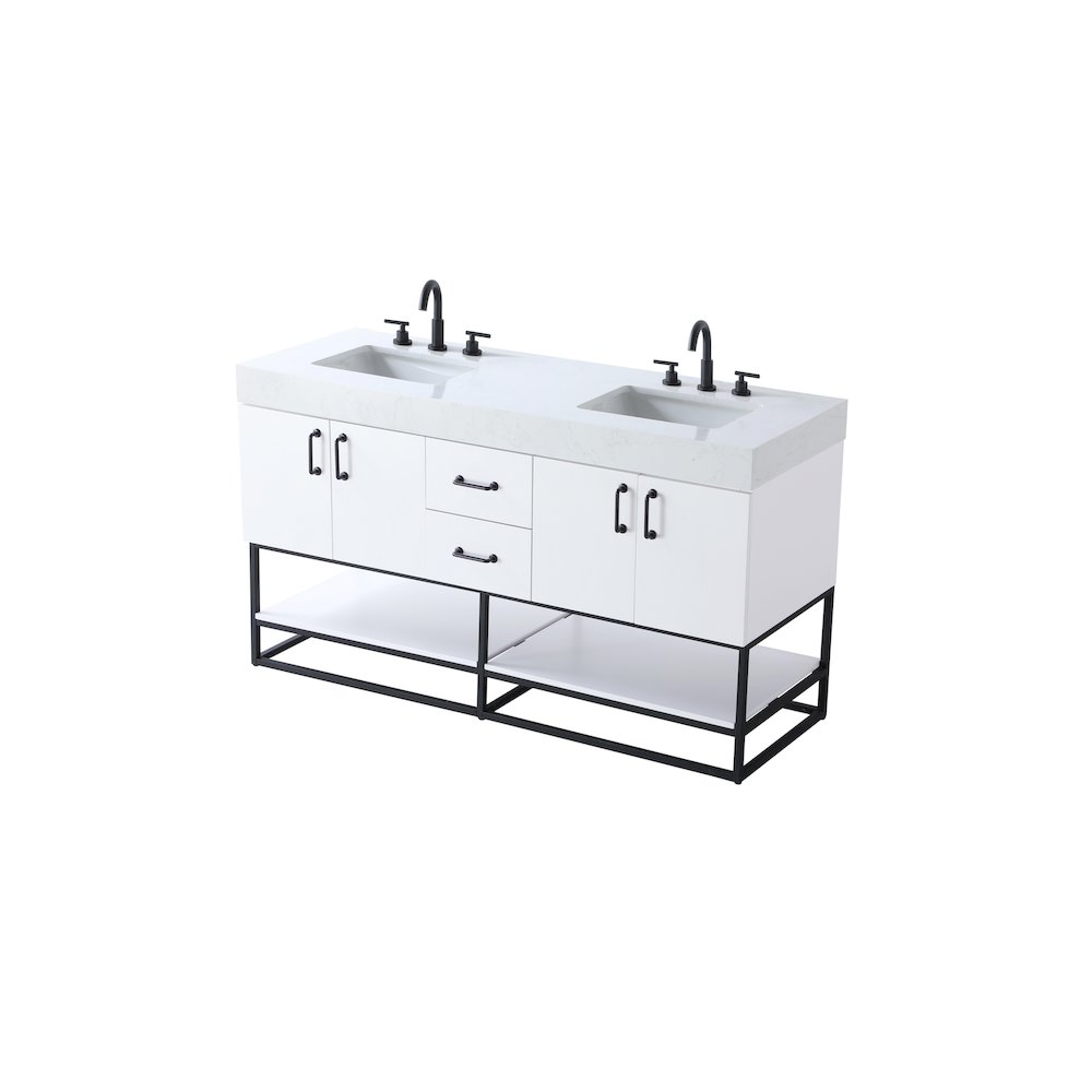 60 inch Double Bathroom Vanity in White. Picture 6