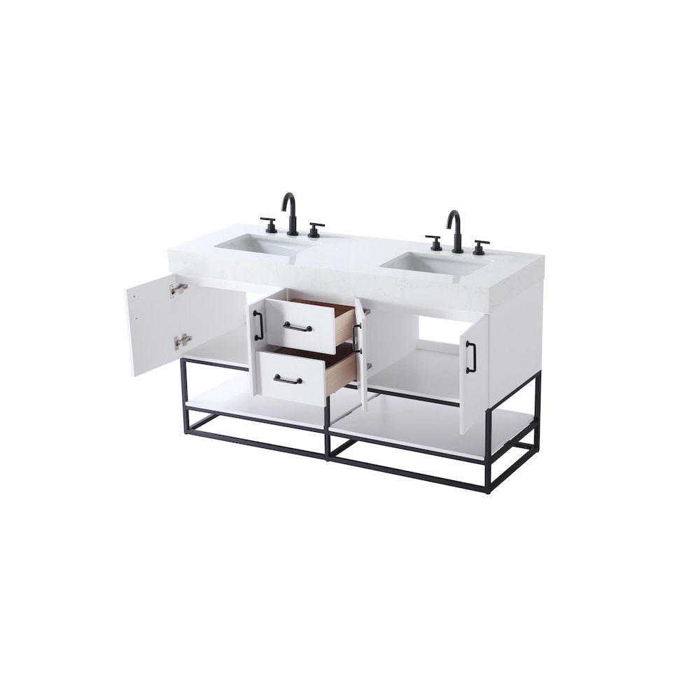 60 inch Double Bathroom Vanity in White. Picture 7