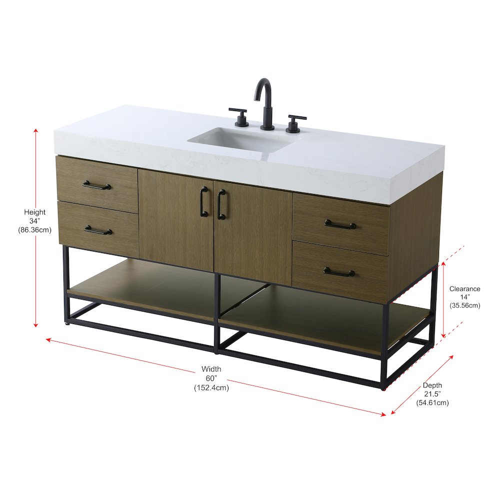 60 inch Single Bathroom Vanity in Chestnut Brown. Picture 13