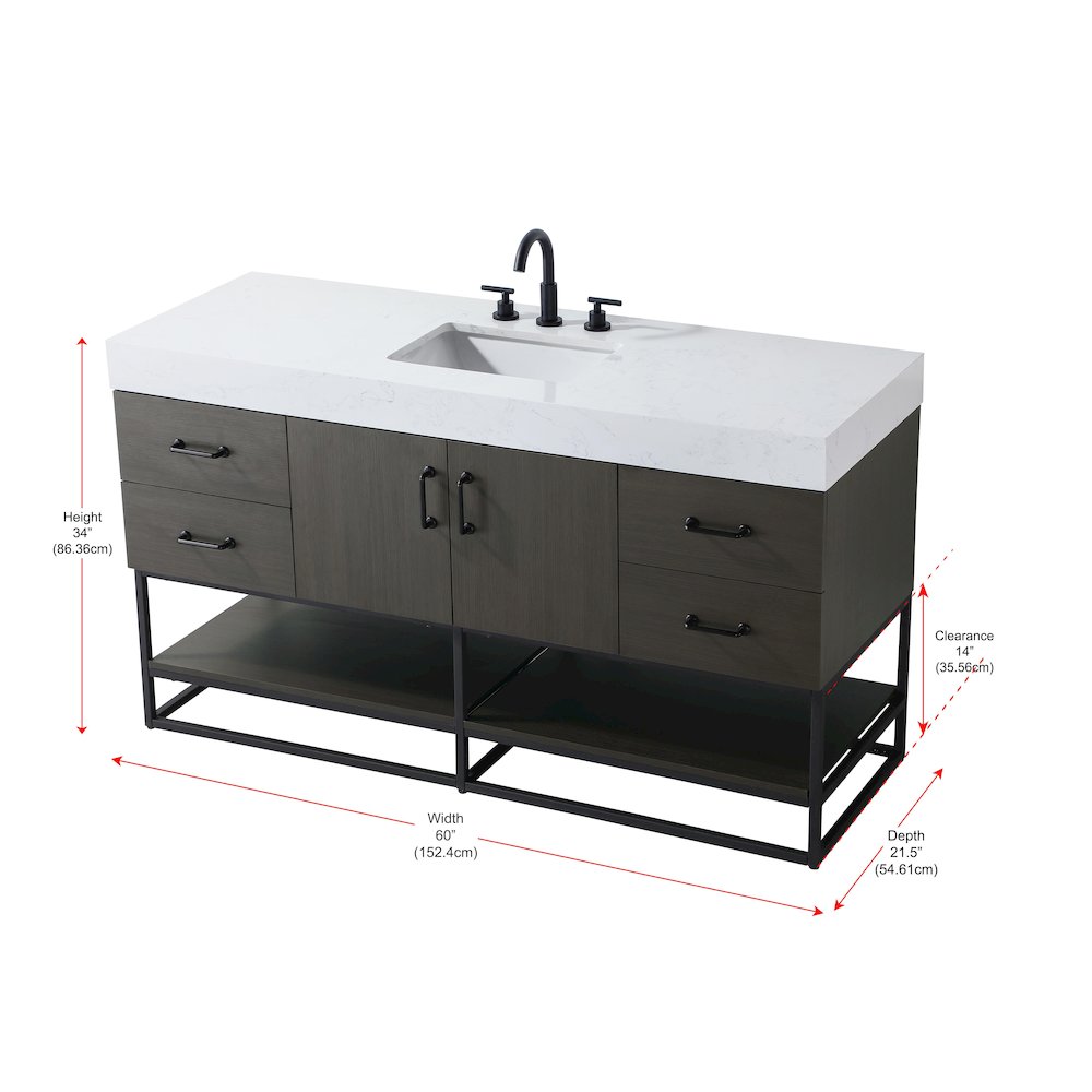60 inch Single Bathroom Vanity in Mocha Brown. Picture 13