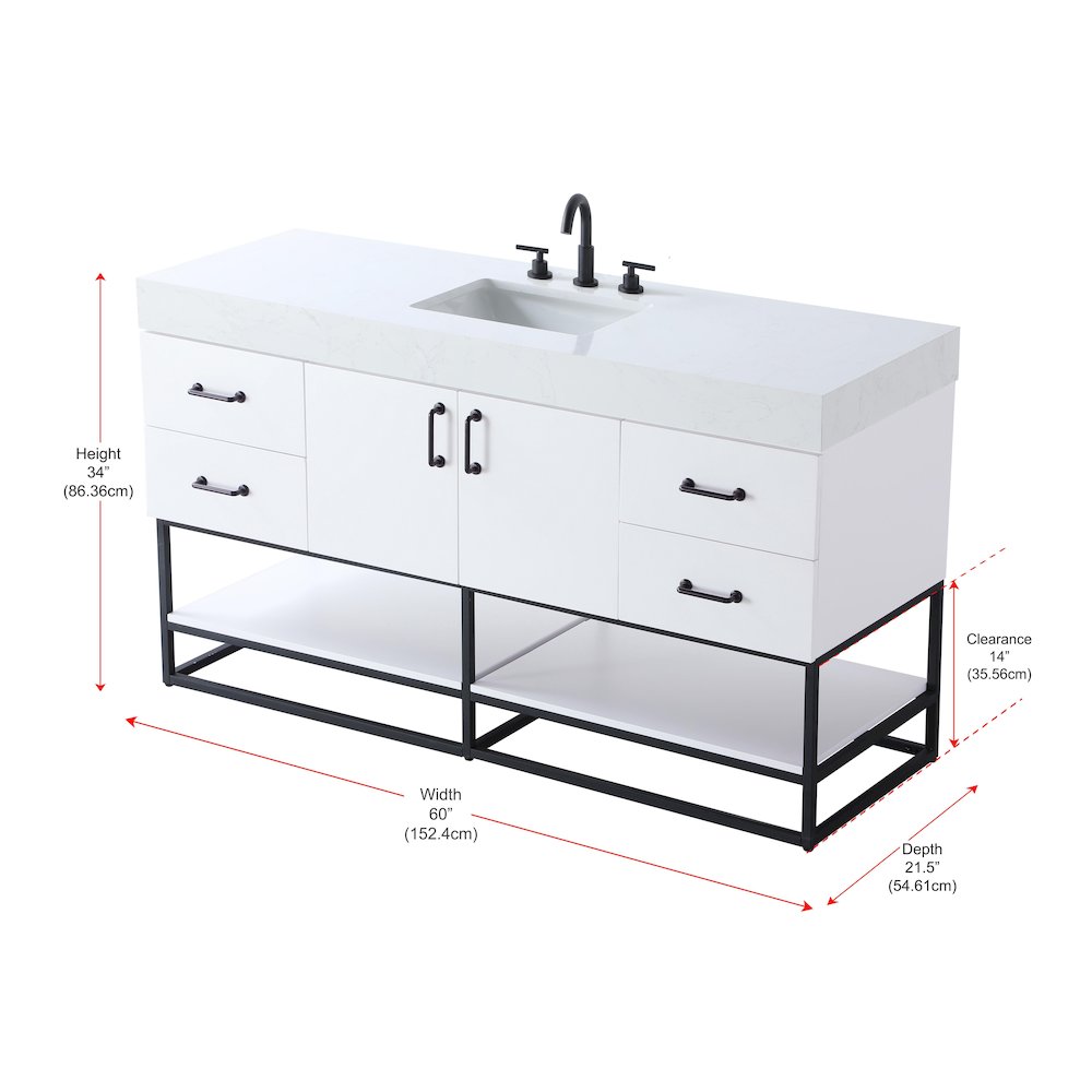 60 inch Single Bathroom Vanity in White. Picture 13