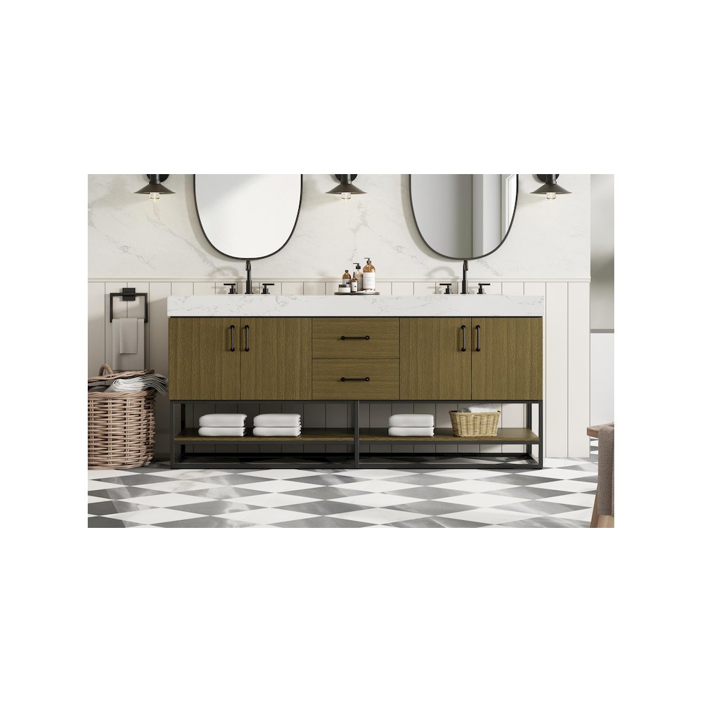 72 inch Double Bathroom Vanity in Chestnut Brown. Picture 2