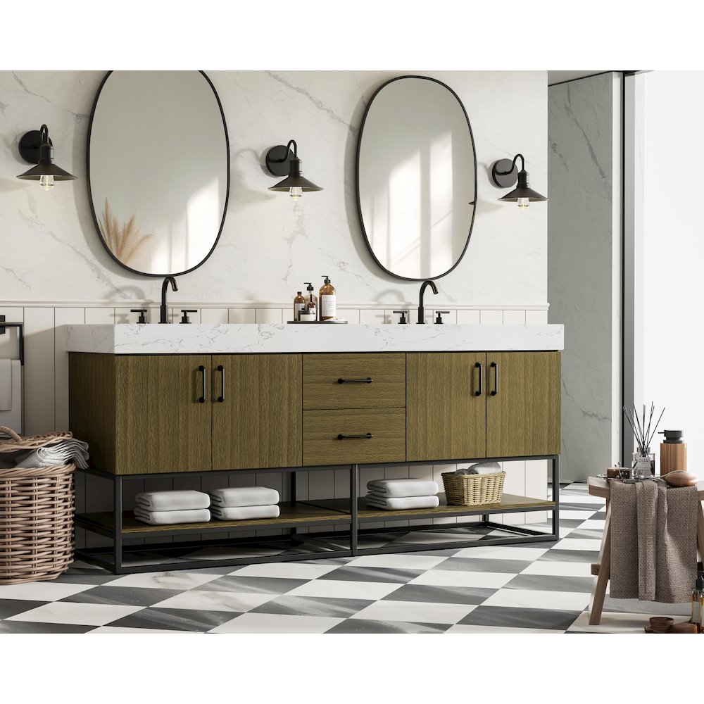 72 inch Double Bathroom Vanity in Chestnut Brown. Picture 3