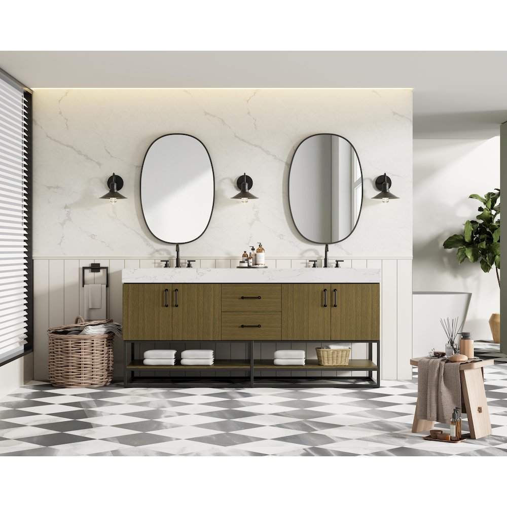 72 inch Double Bathroom Vanity in Chestnut Brown. Picture 4