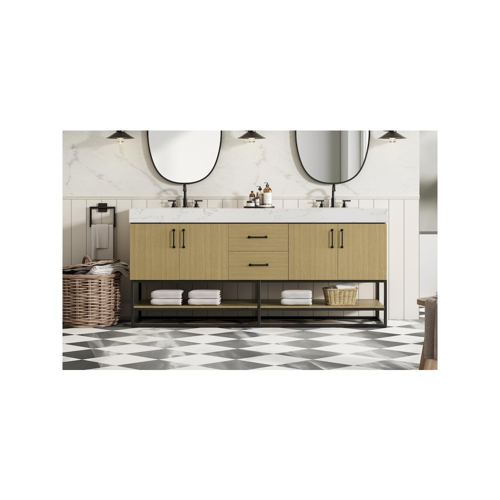 72 inch Double Bathroom Vanity in Honey Brown. Picture 2