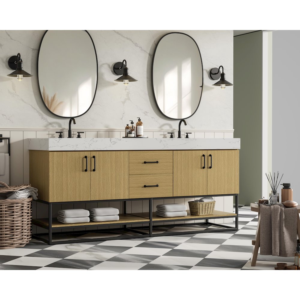72 inch Double Bathroom Vanity in Honey Brown. Picture 3