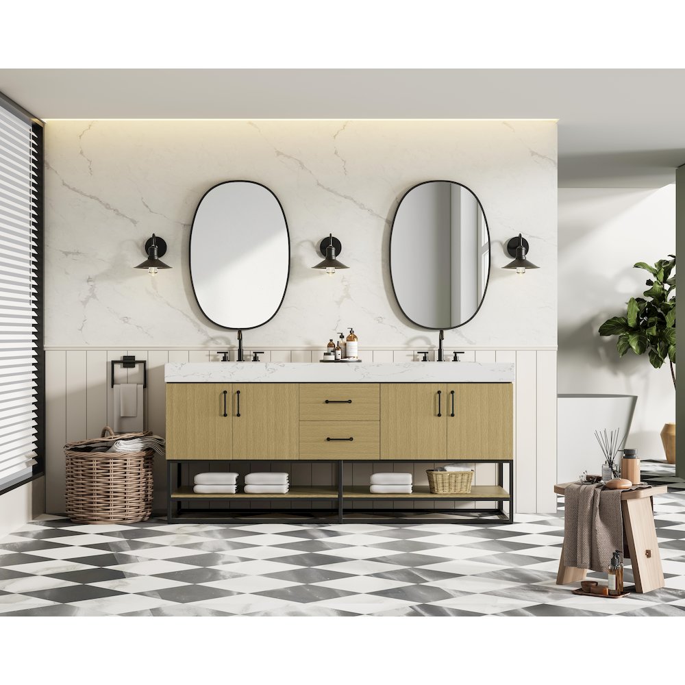 72 inch Double Bathroom Vanity in Honey Brown. Picture 4