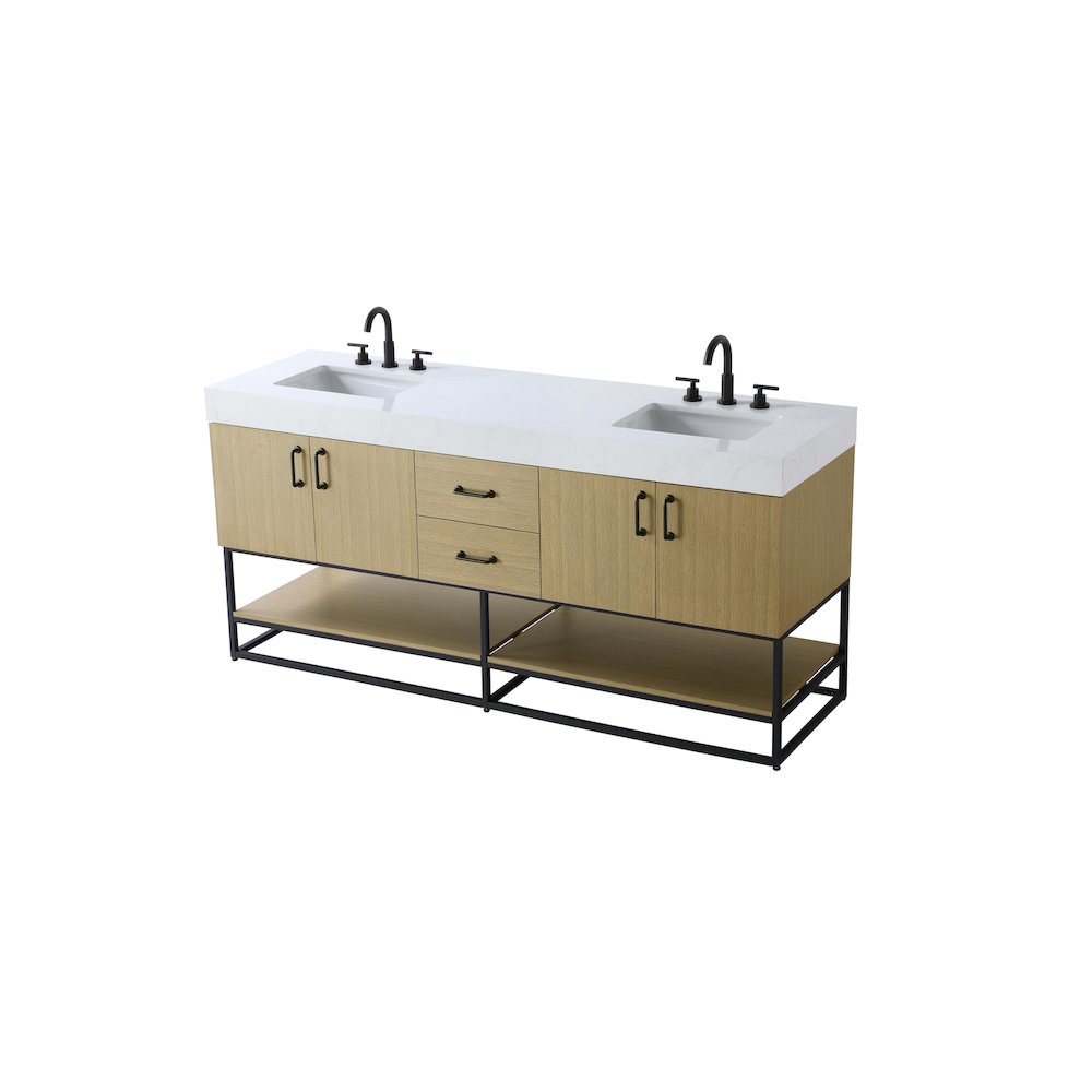 72 inch Double Bathroom Vanity in Honey Brown. Picture 6