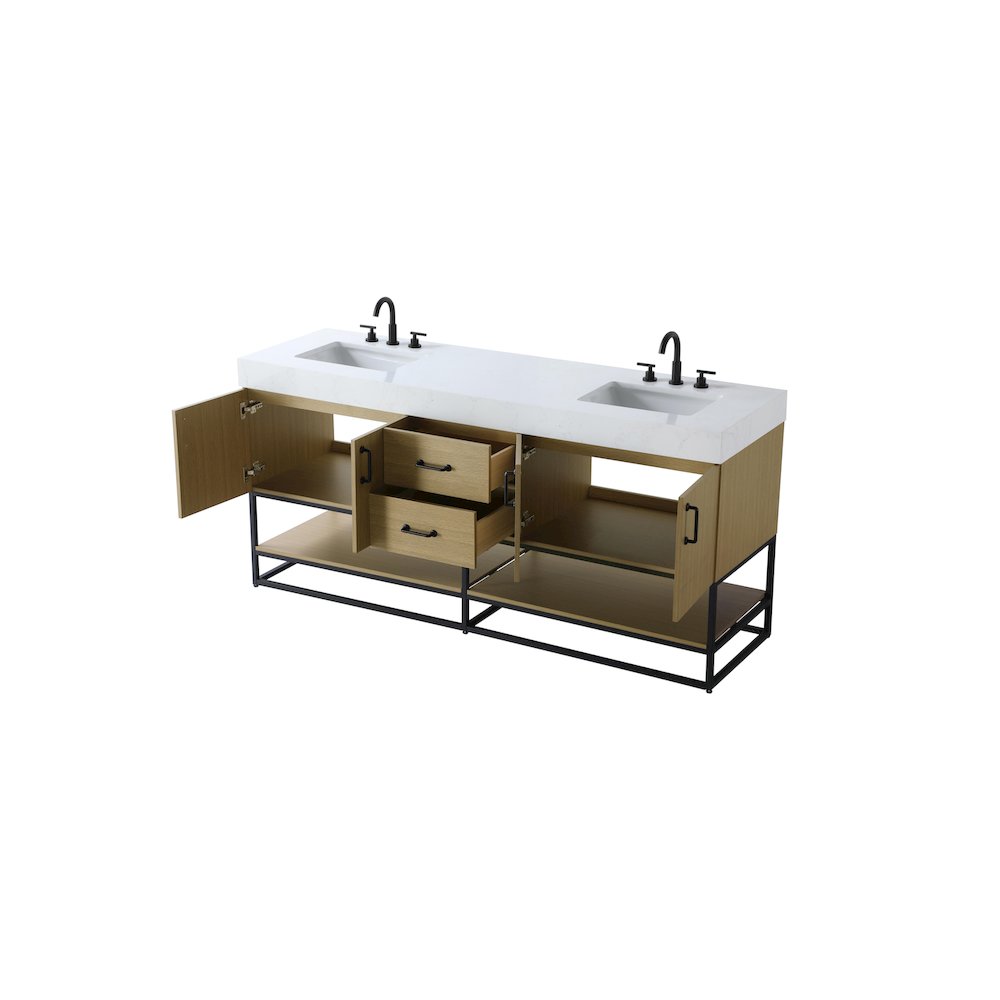72 inch Double Bathroom Vanity in Honey Brown. Picture 7