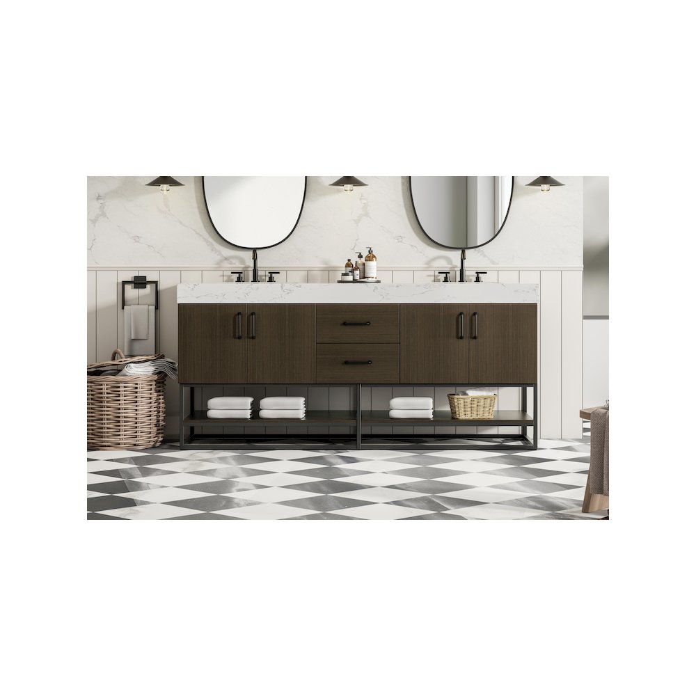 72 inch Double Bathroom Vanity in Mocha Brown. Picture 2