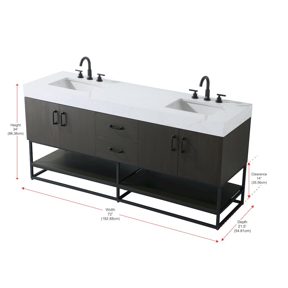 72 inch Double Bathroom Vanity in Mocha Brown. Picture 13
