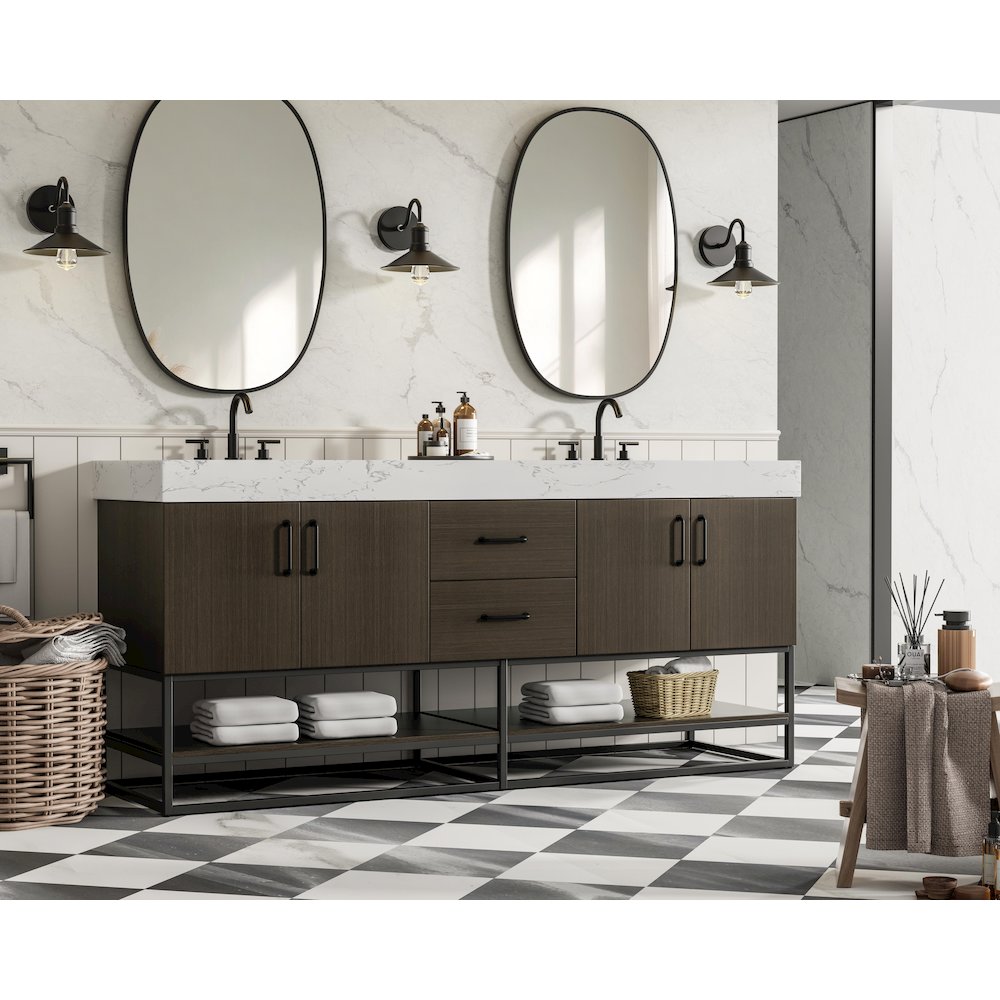 72 inch Double Bathroom Vanity in Mocha Brown. Picture 3