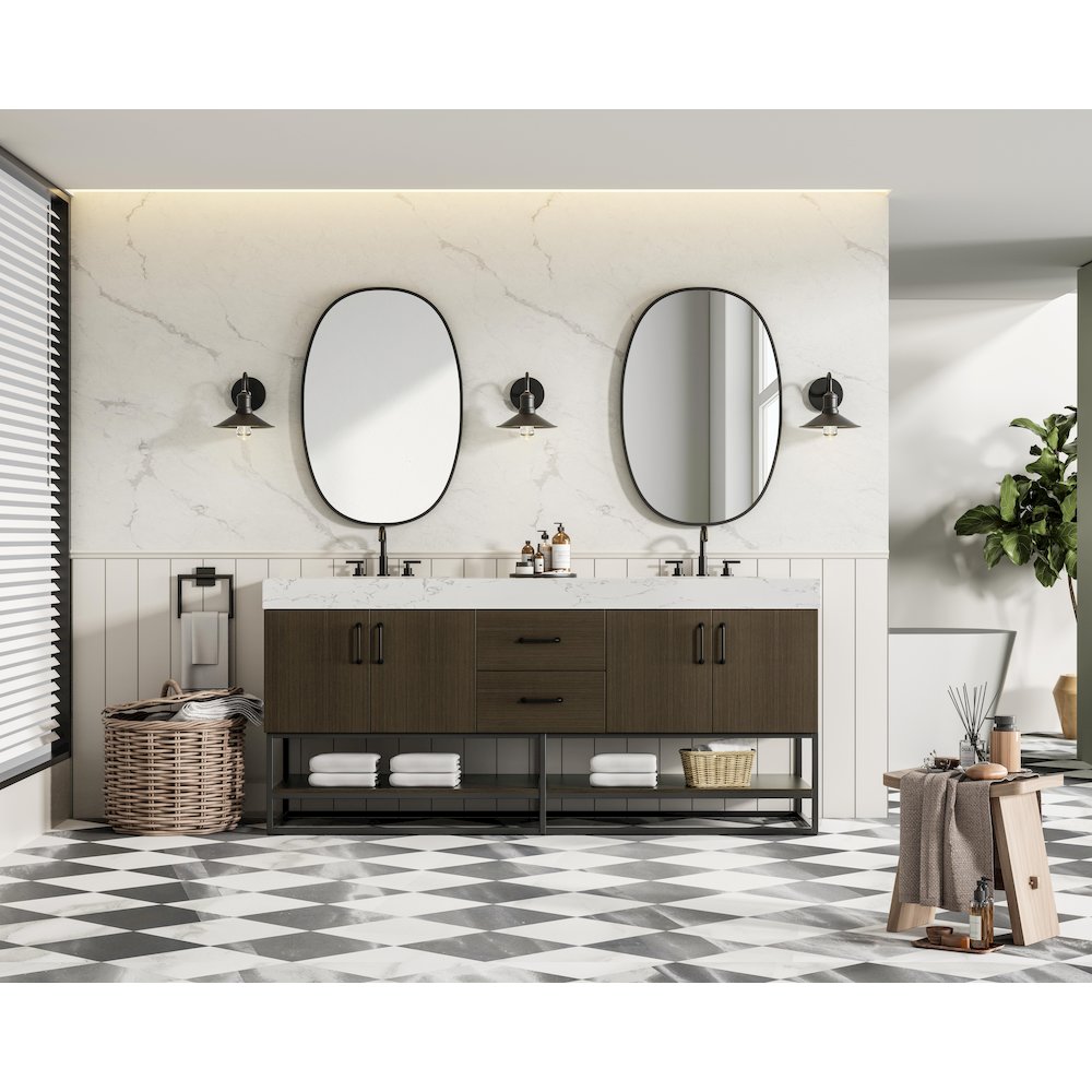 72 inch Double Bathroom Vanity in Mocha Brown. Picture 4