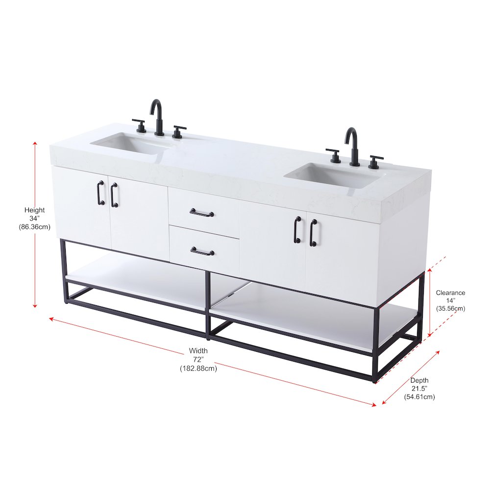 72 inch Double Bathroom Vanity in White. Picture 13