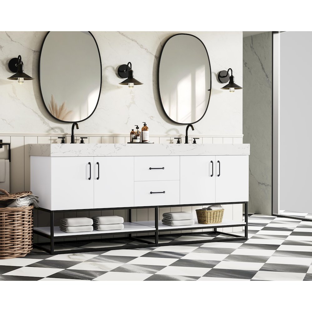 72 inch Double Bathroom Vanity in White. Picture 3