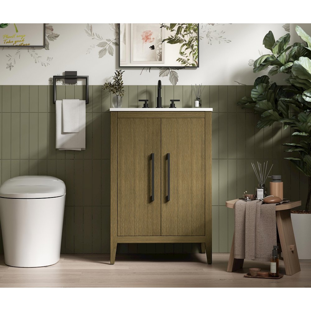 24 Inch Single Bathroom Vanity In Chestnut Brown. Picture 2
