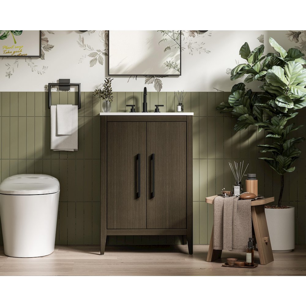 24 Inch Single Bathroom Vanity In Mocha Brown. Picture 2