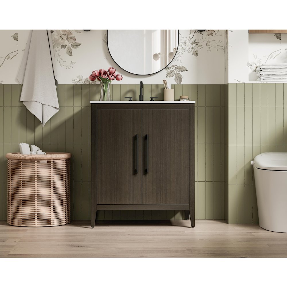 30 Inch Single Bathroom Vanity In Mocha Brown. Picture 2