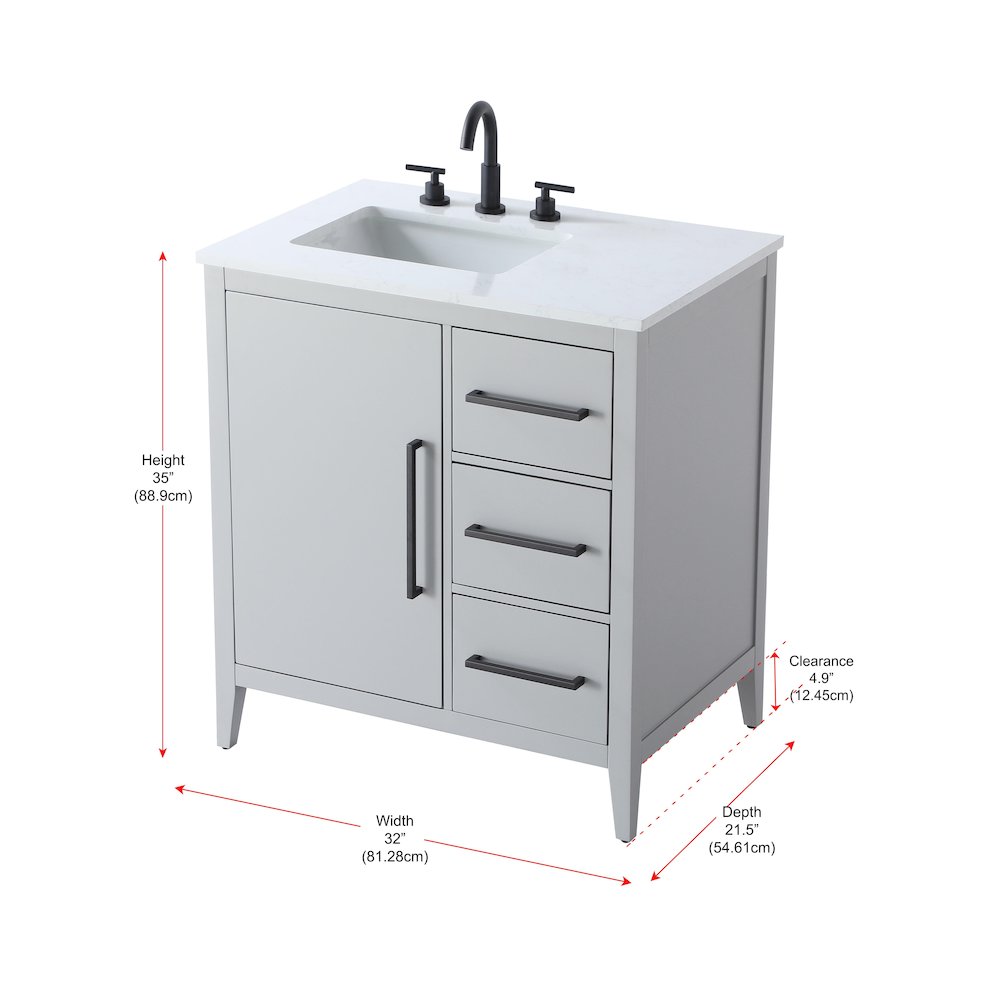 32 Inch Single Bathroom Vanity In Grey. Picture 13