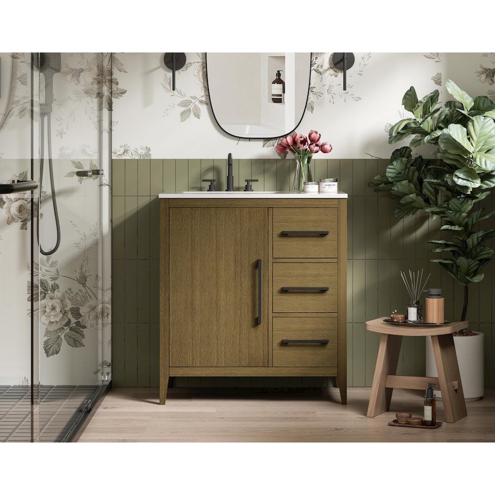 32 Inch Single Bathroom Vanity In Chestnut Brown. Picture 2