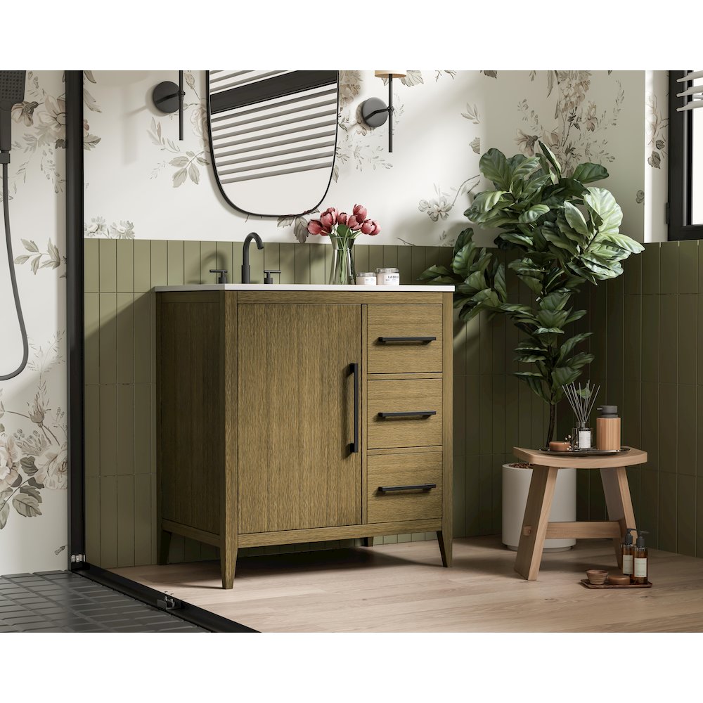 32 Inch Single Bathroom Vanity In Chestnut Brown. Picture 3