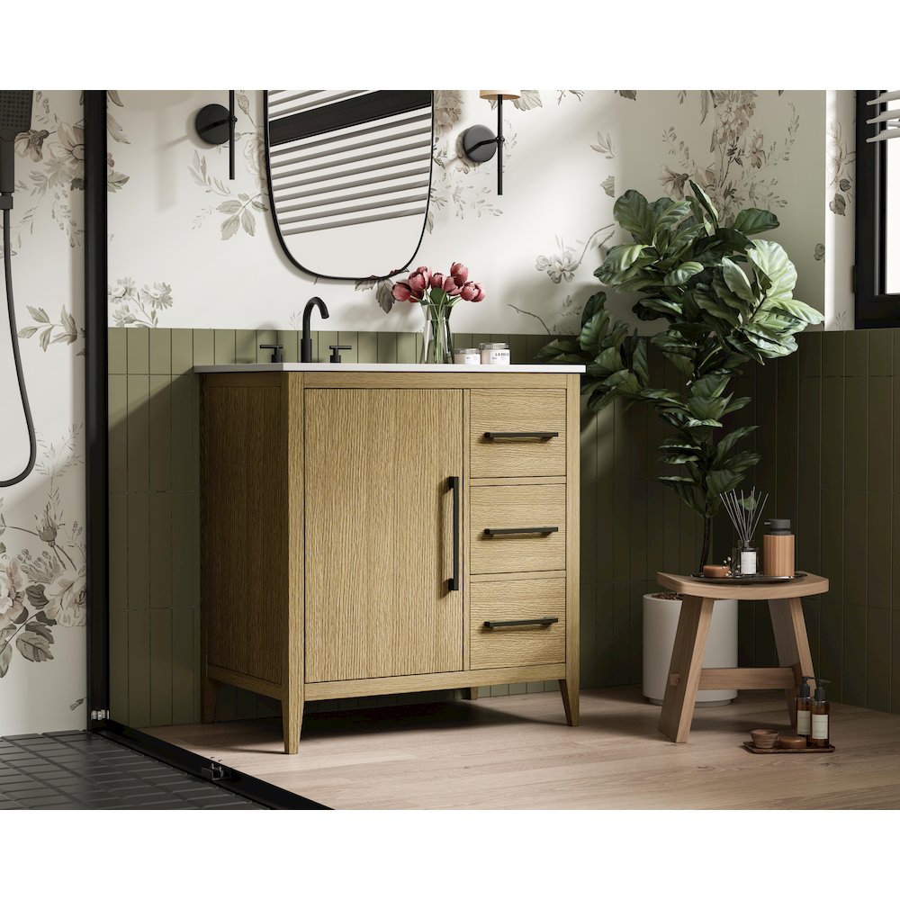 32 Inch Single Bathroom Vanity In  Honey Brown. Picture 3