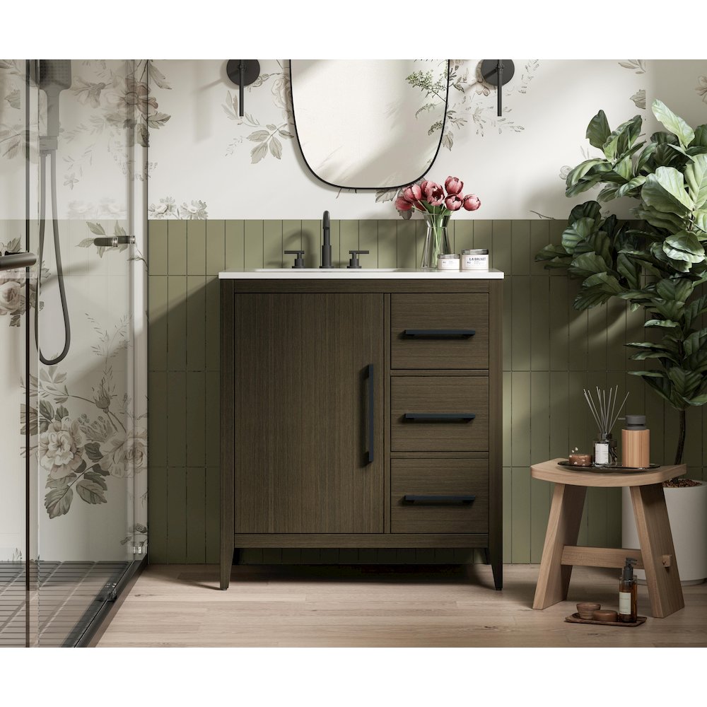 32 Inch Single Bathroom Vanity In Mocha Brown. Picture 2