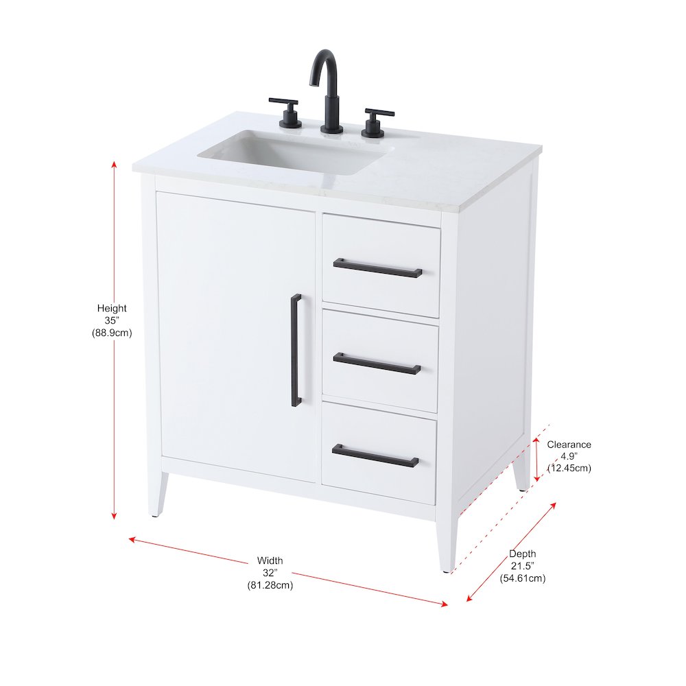 32 Inch Single Bathroom Vanity In White. Picture 13