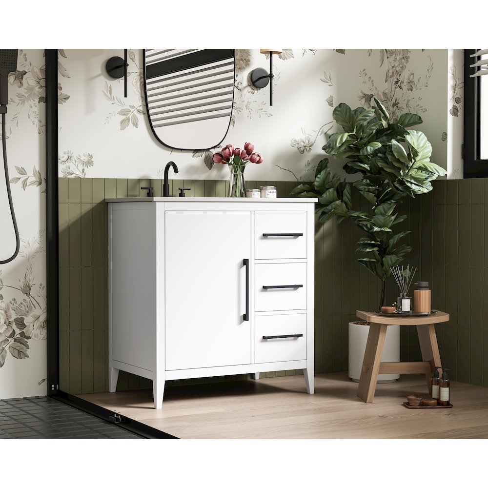 32 Inch Single Bathroom Vanity In White. Picture 3