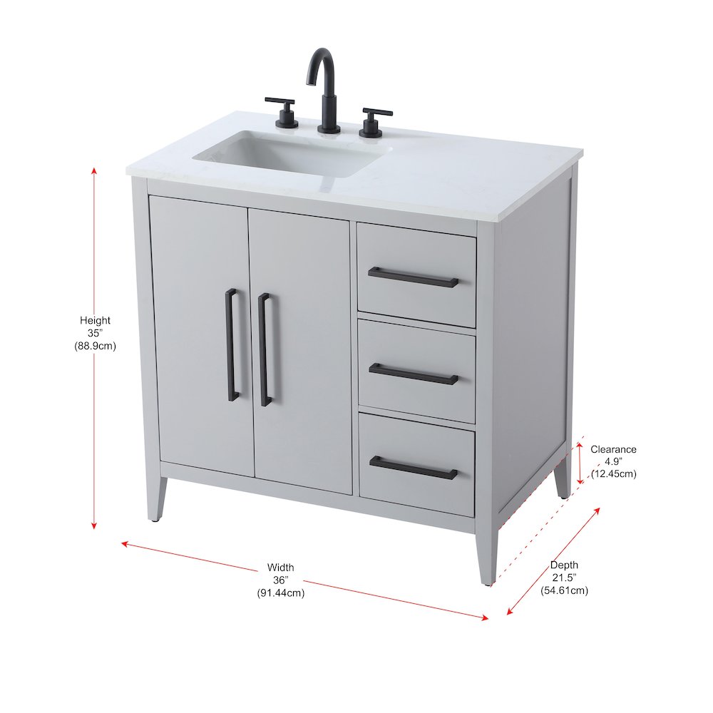 36 Inch Single Bathroom Vanity In Grey. Picture 13