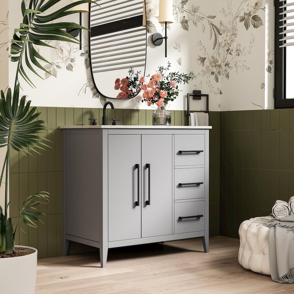 36 Inch Single Bathroom Vanity In Grey. Picture 3