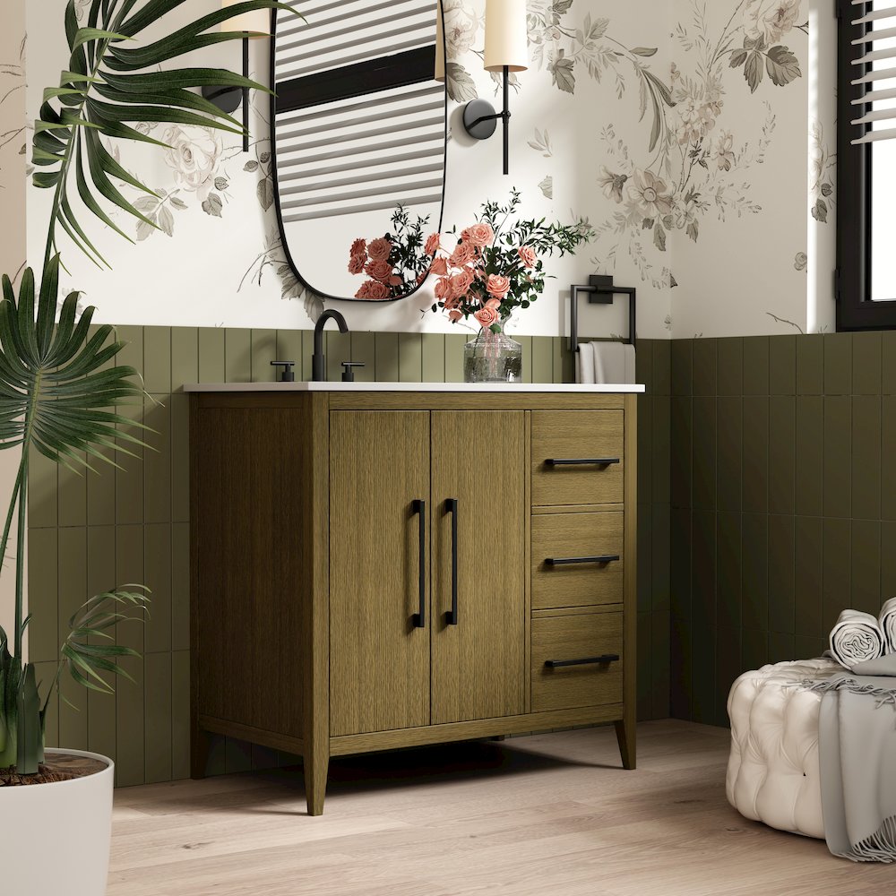 36 Inch Single Bathroom Vanity In Chestnut Brown. Picture 3