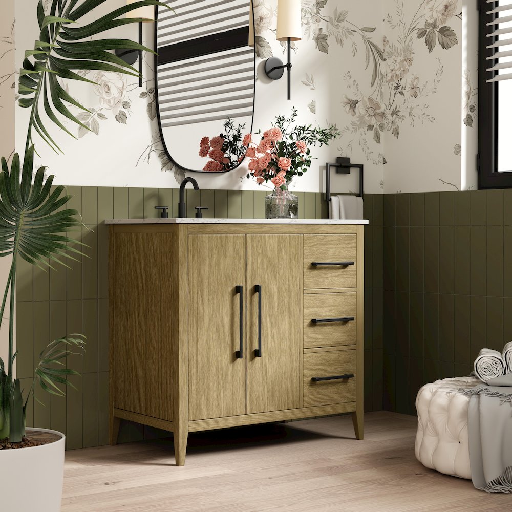 36 Inch Single Bathroom Vanity In  Honey Brown. Picture 3